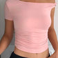 Rosa Vintage Ein Schulter Kurzarm Crop Top