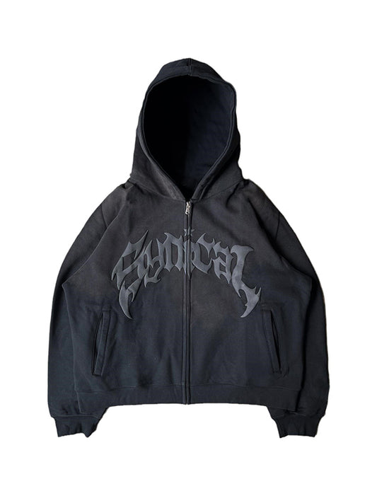 Punk Gothic Oversize Hoodie mit Wascheffekt und Buchstabendruck