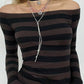 Vintage Off Shoulder Knitted Top with Stripes