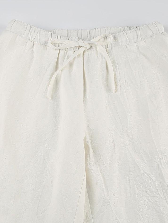 White Classic Drawstring Straight Pants