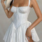 White French Sweet Lace Panel Pleated Dress