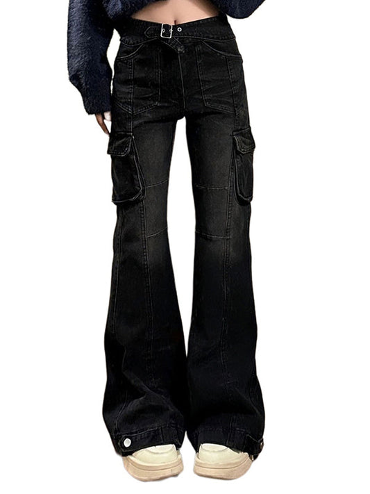 Schwarze Micro Horn Slim Cargo Jeans