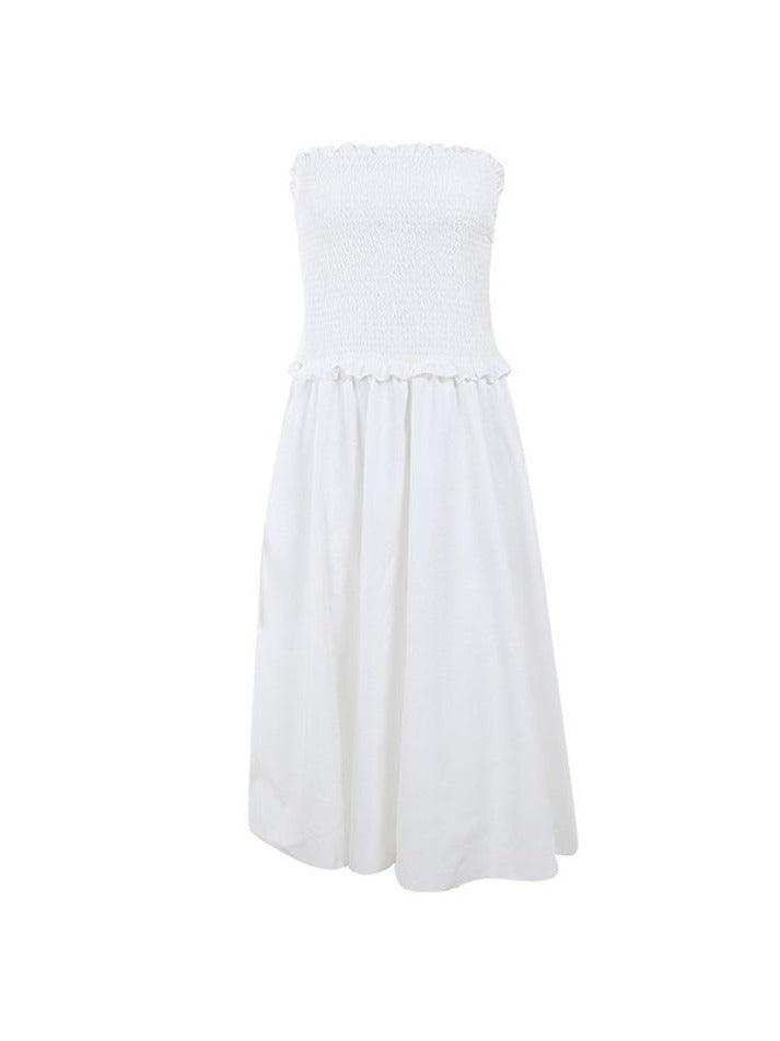 Abito maxi tubolare arricciato con spalle scoperte bianco vintage