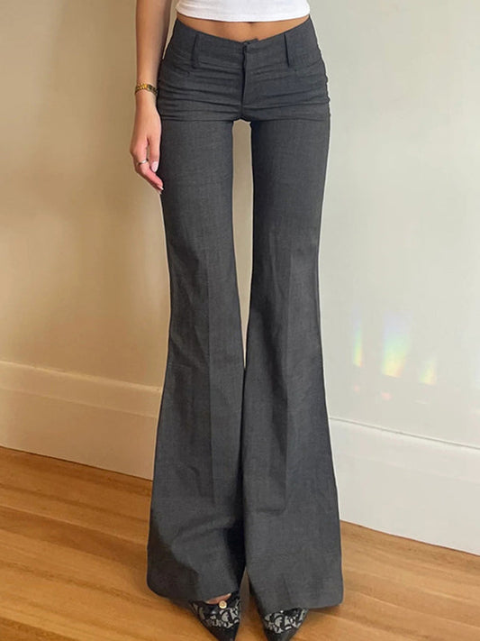 JY Dark Grey Vintage Pleated Flare Leg Pants