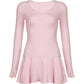 Pink Cute Ruched Ruffle Hem Long Sleeve Slim Mini Dress