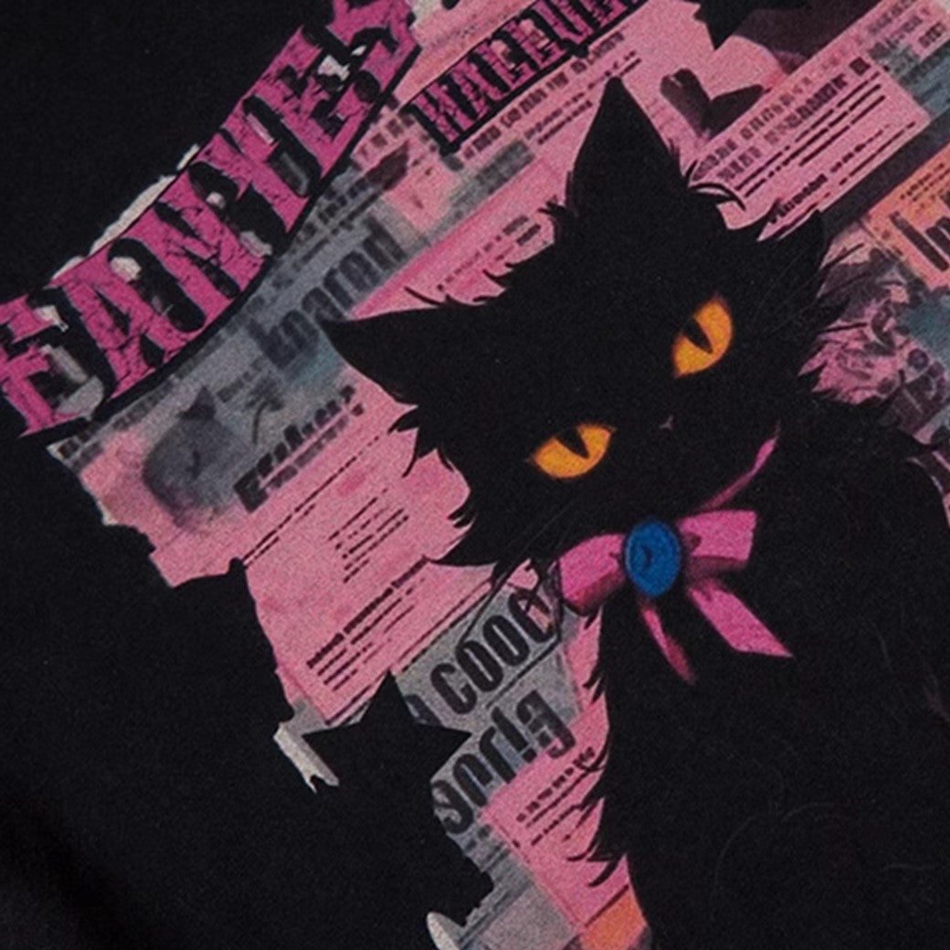 T-shirt a maniche corte con stampa gatto Y2K in colori a contrasto