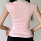 Pink Vintage Lace Trim Bow Square Neck Crop Top