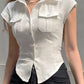 White Y2K blouse with pocket and button placket