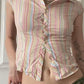 Camicia a maniche corte a righe vintage rosa