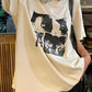 Vintage Oversize T Shirt mit mit Kurzen Ärmeln und Katzenprint