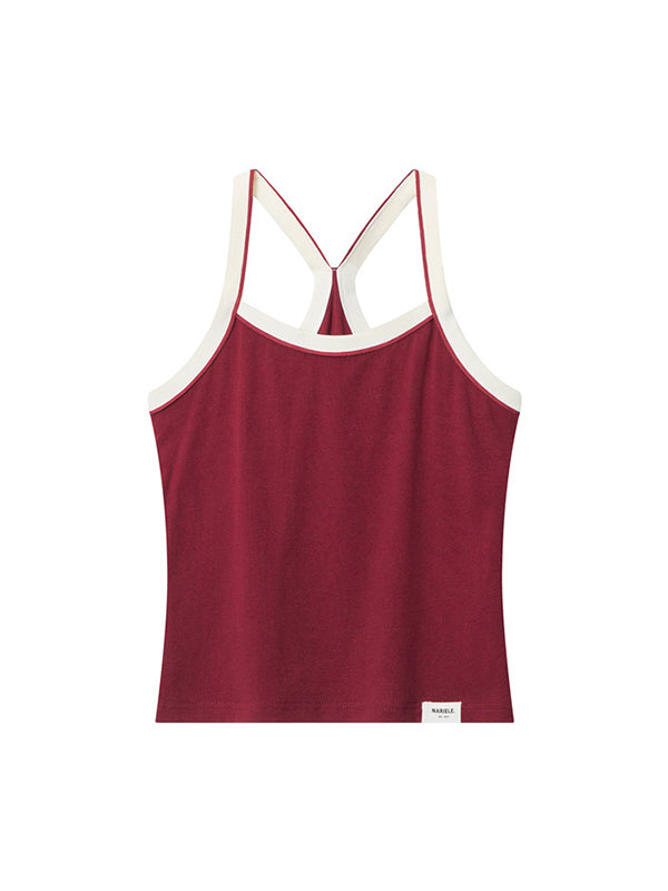 Rotes Retro Splicing Schlichtem Rücken Tanktop