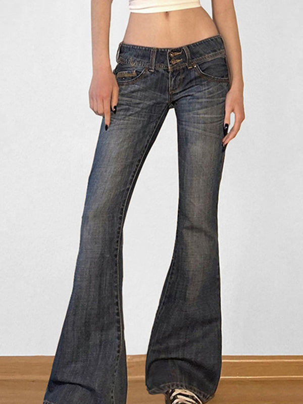 Blaue Y2K Low Rise Slim Flare Jeans