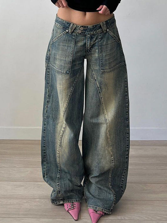 2000s Zerrissene Asymmetrischer Teilungsnaht Baggy Jeans