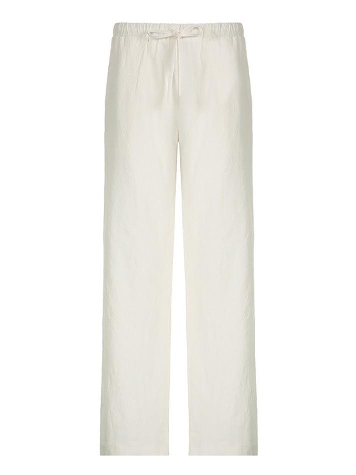 White Classic Drawstring Straight Pants