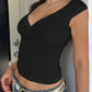 Black vintage V neck top with short sleeves