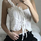 White Fairycore Jacquard Lace Lacing Cami Top