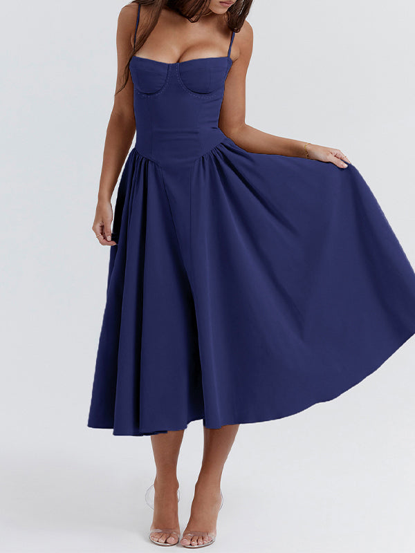 Dark blue vintage cami midi dress