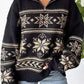 Schwarze Vintage Jacquard Übergroße Pullover