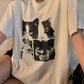 Vintage Oversize T Shirt mit mit Kurzen Ärmeln und Katzenprint