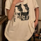 Vintage Oversize T Shirt mit mit Kurzen Ärmeln und Katzenprint