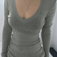 90s Gray Slim Fit Long Sleeve Knit Top