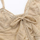 Beige Y2K Spitze Rüschensaum Geknotetes Strick Crop Top