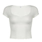 Vintage Bow Lace Trim Slim Crop Top with V Neck