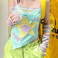 Blauwe Y2K Star Patch asymmetrische cami top