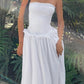 White Vintage Off Shoulder Shirred Tube Maxi Dress