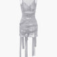 Solid sheer mesh mini dress with bow tie