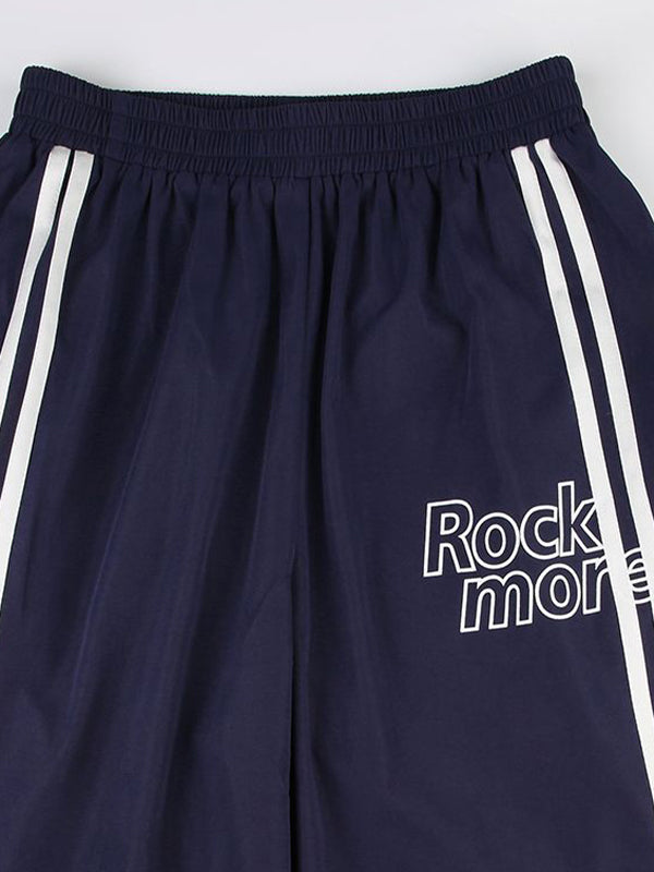 Marine Blue 90s streetwear broek met strepen en brede been