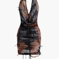 Brown Punk Halter Backless Distressed Mini Dress