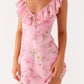 Venezia ruches mini -jurk - roze bloempatroon