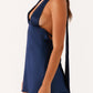 Mini abito in raso con scollo all'americana Genoa – Blu navy