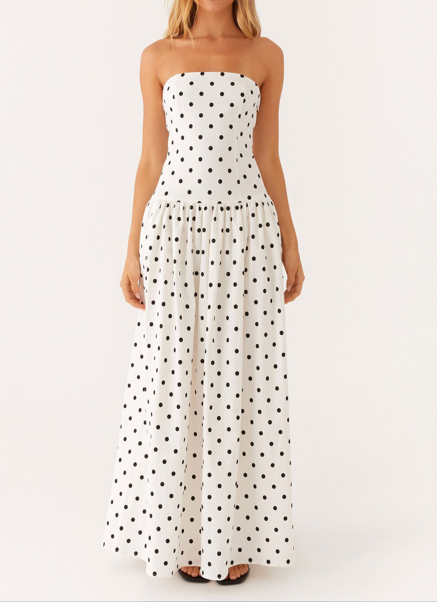 Jolanda Maxikleid – Weiße Polka Dots