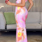 Bice Pink Orange Flowers MaxiKleid