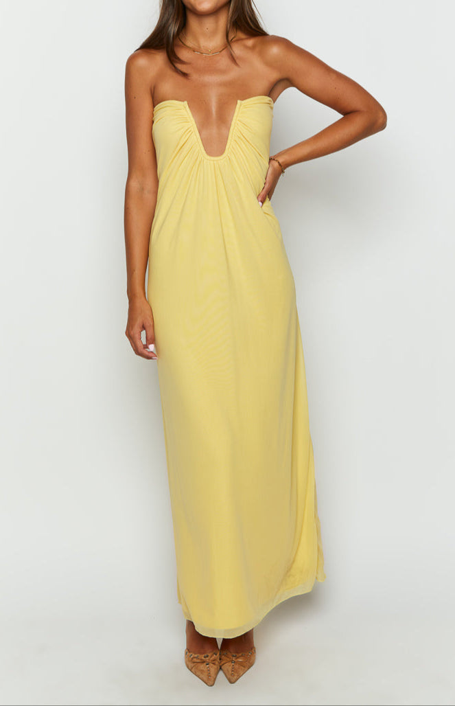 Abito lungo Samantha Yellow con spalle scoperte