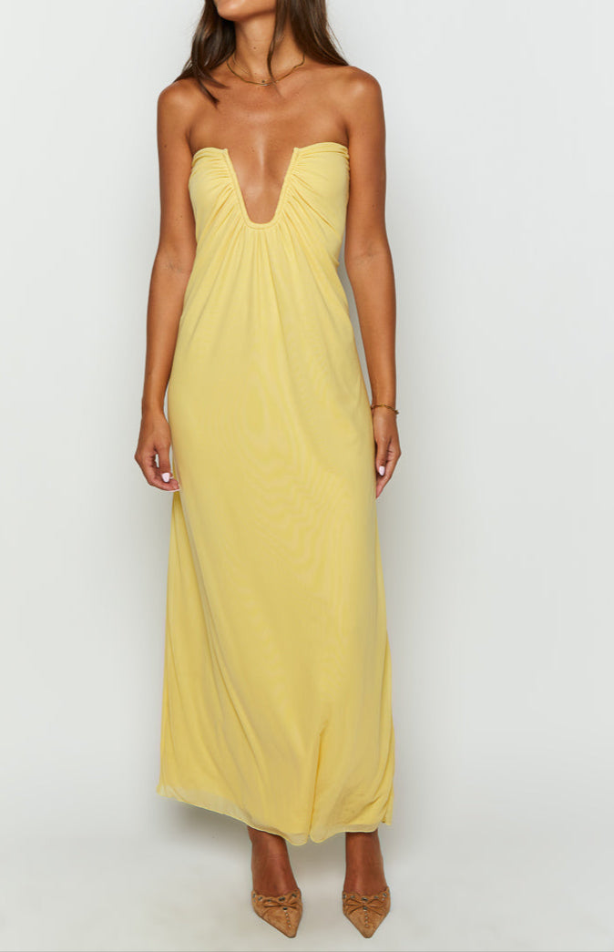 Abito lungo Samantha Yellow con spalle scoperte