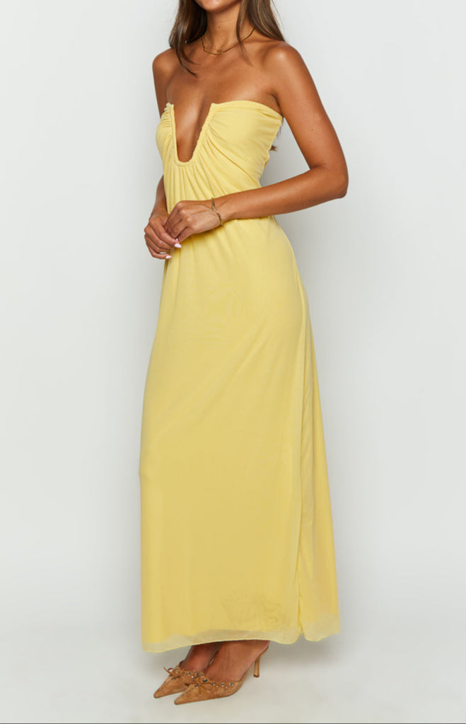 Abito lungo Samantha Yellow con spalle scoperte