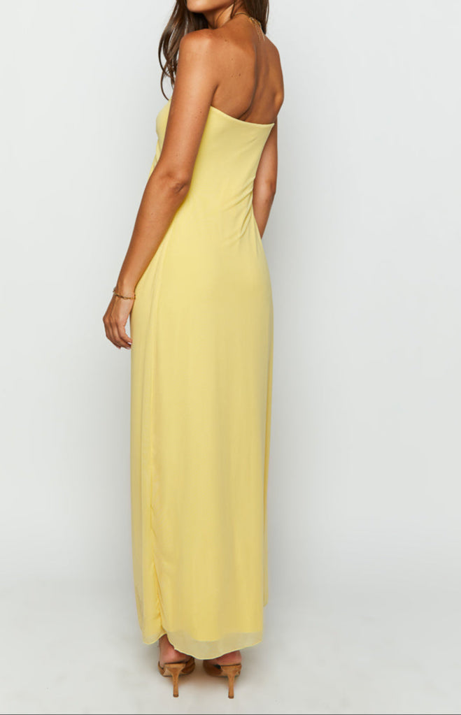 Abito lungo Samantha Yellow con spalle scoperte