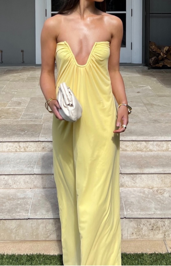 Abito lungo Samantha Yellow con spalle scoperte