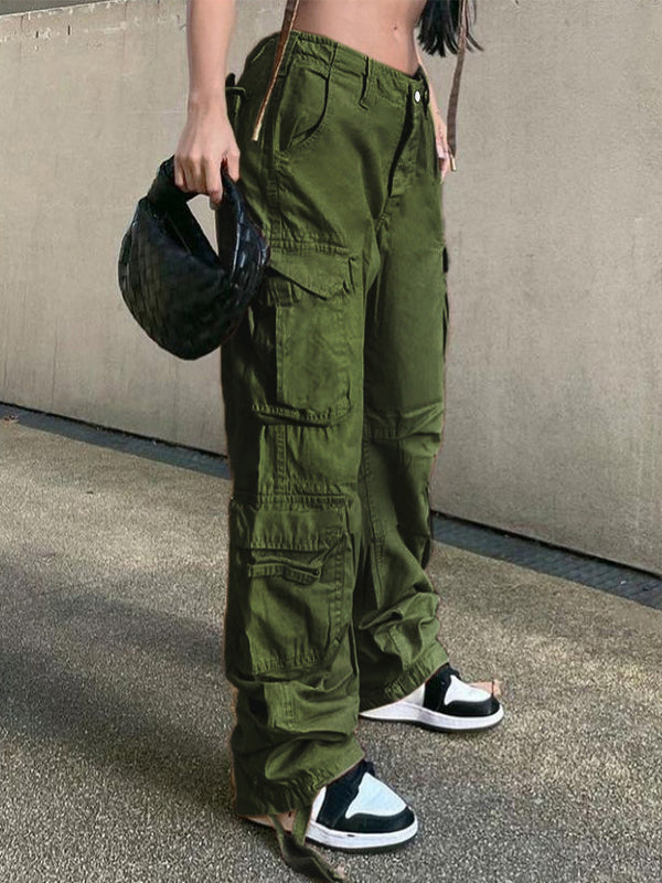 Green hip hop cargo pants with pocket patches