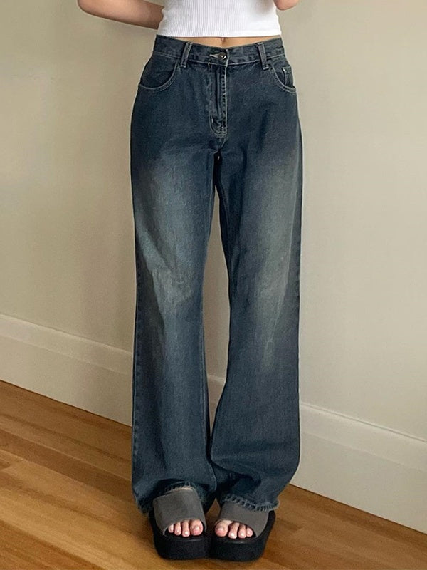 Vintage Dunkelblaue Boyfriend Jeans mit Wascheffekt