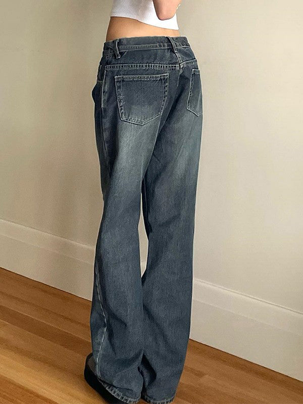 Vintage Dunkelblaue Boyfriend Jeans mit Wascheffekt