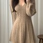 Solid Color Cute V-Neck Cable Knit Long Sleeve Mini Dress