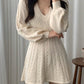 Solid Color Cute V-Neck Cable Knit Long Sleeve Mini Dress