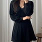 Solid Color Cute V-Neck Cable Knit Long Sleeve Mini Dress