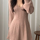 Solid Color Cute V-Neck Cable Knit Long Sleeve Mini Dress