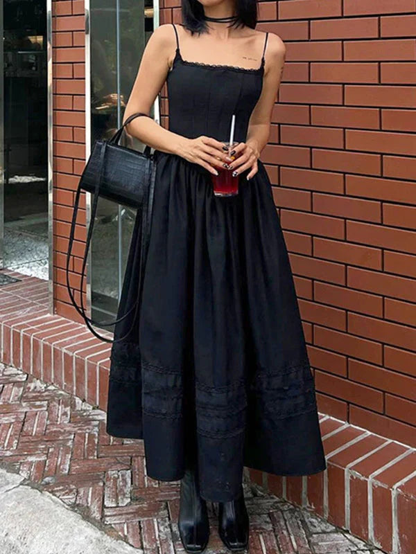 Abito maxi corsetto vintage nero con allacciatura