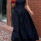 Abito maxi corsetto vintage nero con allacciatura